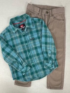 Quiksilver Shirt w H&M Toddler Boys Flannel Shirt Khaki Pants Outfit Fall Set 3T